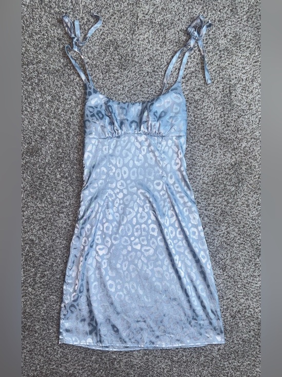 SHEIN Dresses & Skirts - Blue Satin Leopard Print Mini Dress | Y2K Coquette Tie Strap Slip Dress XS